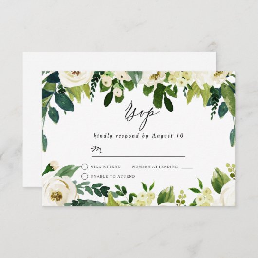 Elegant White Flowers Beauful Spring Wedding RSVP Kaartje (Voorkant / Achterkant)