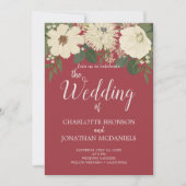 Elegant White Flowers Deep Red Wedding Kaart (Voorkant)