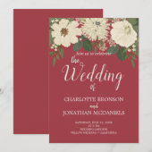 Elegant White Flowers Deep Red Wedding Kaart (Voorkant / Achterkant)