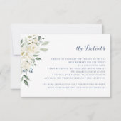 Elegant White Flowers Dusty Blue Wedding Details Kaart (Voorkant)