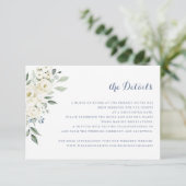 Elegant White Flowers Dusty Blue Wedding Details Kaart (Staand voorkant)