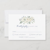 Elegant White Flowers Dusty Blue Wedding RSVP Kaart (Voorkant)