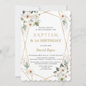 Elegant White Flowers Gold Baptisme 1e verjaardag  Kaart (Voorkant)