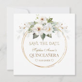 Elegant White Flowers Gold Birthday Quinceañera Save The Date (Voorkant)