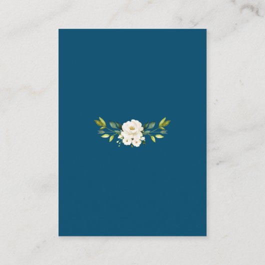 Elegant White Flowers Gold Blue Weddenschap - Gege Informatiekaartje (Achterkant)