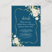 Elegant White Flowers Gold Blue Weddenschap - Gege Informatiekaartje (Voorkant)