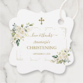 Elegant White Flowers Gold Confetti Christening Bedankjes Labels (Achterkant)