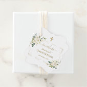 Elegant White Flowers Gold Confetti Christening Bedankjes Labels (In situ)