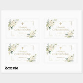 Elegant White Flowers Gold Confetti Christening Rechthoekige Sticker (Vel)