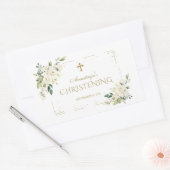 Elegant White Flowers Gold Confetti Christening Rechthoekige Sticker (Envelop)