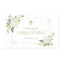 Elegant White Flowers Gold Confetti Christening