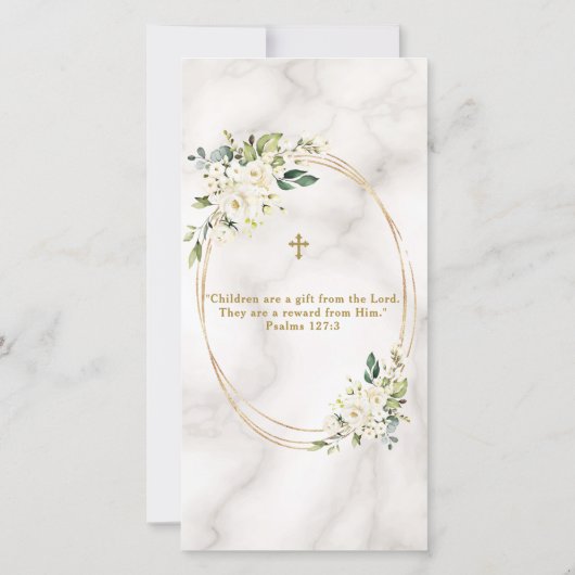 Elegant White Flowers Gold Cross Foto Christening Bedankkaart (Achterkant)