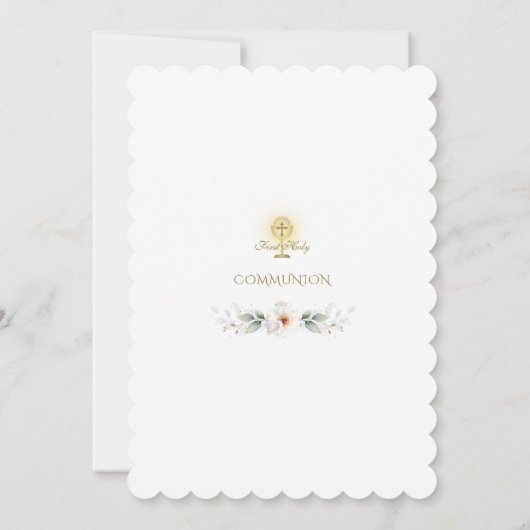 Elegant White Flowers Gold First Heilige Communie Kaart (Achterkant)
