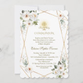 Elegant White Flowers Gold First Heilige Communie Kaart (Voorkant)