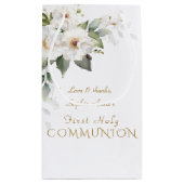 Elegant White Flowers Gold First Heilige Communie Klein Cadeauzakje (Achterkant)