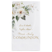 Elegant White Flowers Gold First Heilige Communie Klein Cadeauzakje (Voorkant)