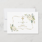 Elegant White Flowers Gold Lijst Girl Baptisme Bedankkaart (Achterkant)