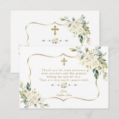 Elegant White Flowers Gold Lijst Girl Baptisme Bedankkaart (Voorkant / Achterkant)
