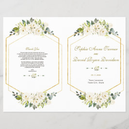 Elegant White Flowers Gold Lijst Wedding Program Flyer