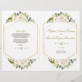 Elegant White Flowers Gold Lijst Wedding Program Flyer