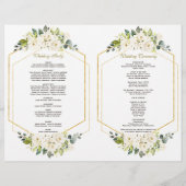 Elegant White Flowers Gold Lijst Wedding Program Flyer (Achterkant)