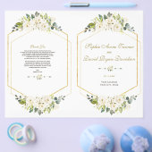 Elegant White Flowers Gold Lijst Wedding Program Flyer (Enkel)