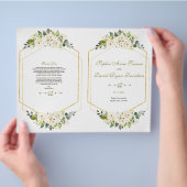 Elegant White Flowers Gold Lijst Wedding Program Flyer (Hand)