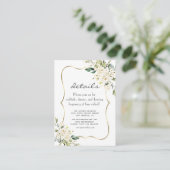 Elegant White Flowers Gold Navy Wedding Details Informatiekaartje (Staand voorkant)