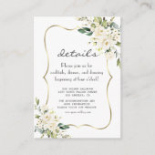Elegant White Flowers Gold Navy Wedding Details Informatiekaartje (Voorkant)