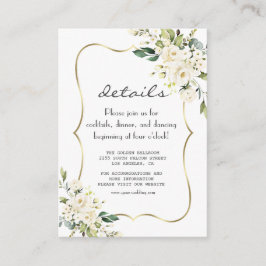 Elegant White Flowers Gold Navy Wedding Details Informatiekaartje