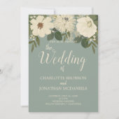 Elegant White Flowers Green Sage Wedding Kaart (Voorkant)