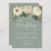 Elegant White Flowers Green Sage Wedding Kaart (Voorkant / Achterkant)