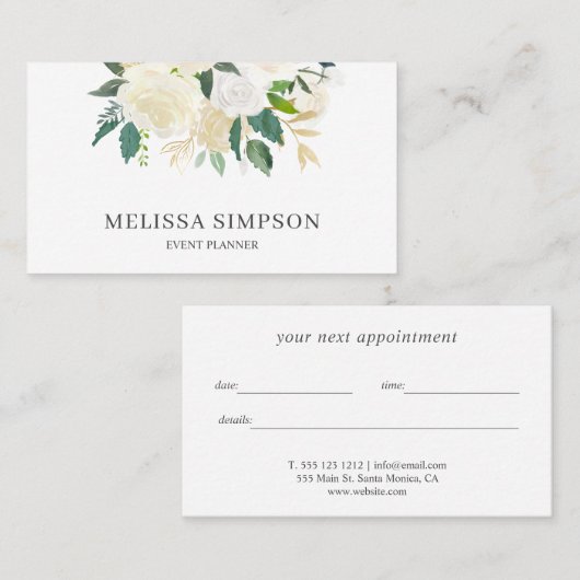 Elegant White Flowers Greenery Appointard Afsprakenkaartje (Voorkant / Achterkant)