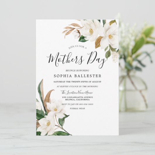 Elegant White Flowers Moederdag Brunch Kaart (Staand voorkant)