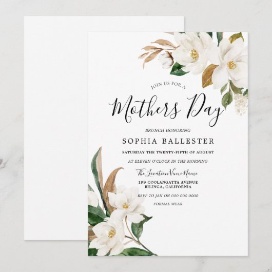 Elegant White Flowers Moederdag Brunch Kaart (Voorkant / Achterkant)