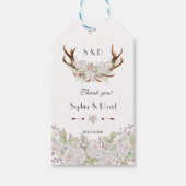 Elegant White Flowers Monogram Weddenschap Antlers Cadeaulabel (Voorkant)