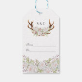 Elegant White Flowers Monogram Weddenschap Antlers Cadeaulabel (Achterkant)