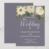 Elegant White Flowers Paars Gray Wedding Kaart (Voorkant / Achterkant)