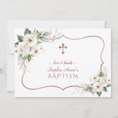Elegant White Flowers Roos Gold Lijst Baptisme Bedankkaart (Voorkant)