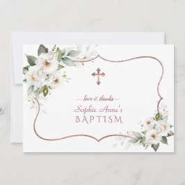 Elegant White Flowers Roos Gold Lijst Baptisme Bedankkaart
