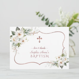 Elegant White Flowers Roos Gold Lijst Baptisme Bedankkaart