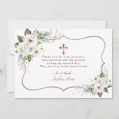 Elegant White Flowers Roos Gold Lijst Baptisme Bedankkaart (Achterkant)