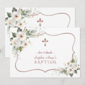Elegant White Flowers Roos Gold Lijst Baptisme Bedankkaart (Voorkant / Achterkant)