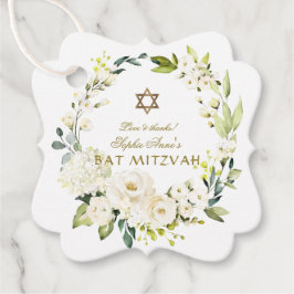Elegant White Flowers Star van David Bat Mitzvah Bedankjes Labels