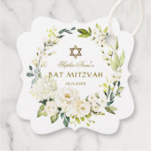 Elegant White Flowers Star van David Bat Mitzvah Bedankjes Labels (Achterkant)