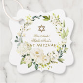 Elegant White Flowers Star van David Bat Mitzvah Bedankjes Labels (Voorkant)