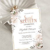 Elegant White Flowers Sweet 16 Kaart