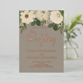 Elegant White Flowers Wedding Folie Uitnodiging (Staand Voorkant)