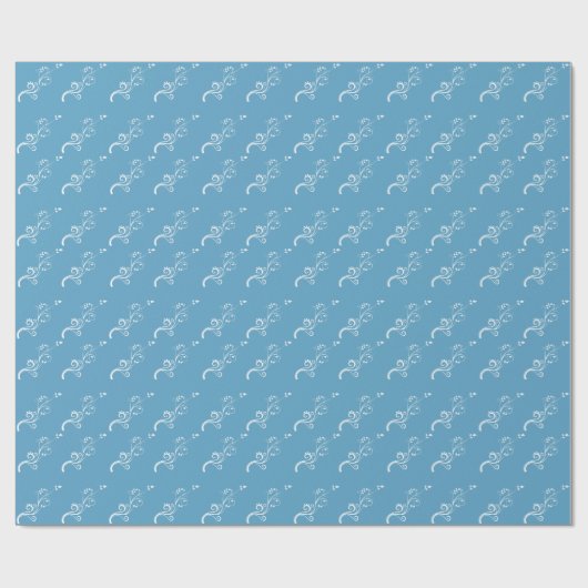 Elegant White Foliage Pattern on Blue Cadeaupapier (Vlak)