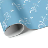 Elegant White Foliage Pattern on Blue Cadeaupapier (Rol Hoek)